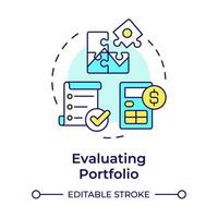 Evaluating portfolio multi color concept icon. Profit calculation, risk analysis. Round shape line illustration. Abstract idea. Graphic design. Easy to use in infographic, presentation vector