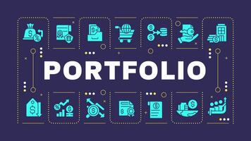 Portfolio purple word concept. Long term investment, volatility. Return potential, growth. Visual communication. Artwith lettering text, editable glyph icons vector