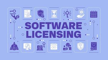 Software licensing blue word concept. License terms, subscription fee. Pricing plan. Visual communication. Artwith lettering text, editable glyph icons vector
