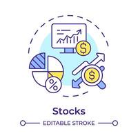 Stocks multi color concept icon. Financial diversification, investing shares. Round shape line illustration. Abstract idea. Graphic design. Easy to use in infographic, presentation vector