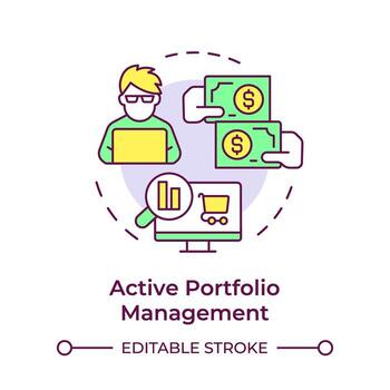 activo portafolio administración multi color concepto icono. financiero tutor, valores comerciante. redondo forma línea ilustración. resumen idea. gráfico diseño. fácil a utilizar en infografía, presentación vector