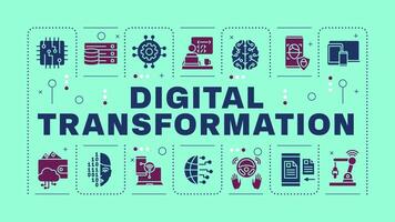 Digital transformation turquoise word concept. Business process automation. Artificial intelligence. Visual communication. Artwith lettering text, editable glyph icons vector