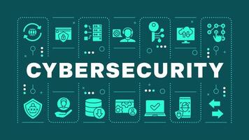 Cybersecurity teal word concept. Face recognition, data privacy. Cloud communication management. Visual communication. Artwith lettering text, editable glyph icons vector