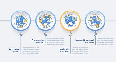Types of portfolio organization strategies circle infographic template. Data visualization with 4 steps. Editable timeline info chart. Workflow layout with line icons vector