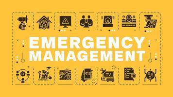 Emergency management yellow word concept. Fire detection systems. Home security, disaster. Visual communication. Artwith lettering text, editable glyph icons vector