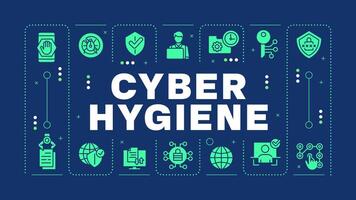 Cyber hygiene blue word concept. Internet privacy, cybersecurity. Data protection, computer safety. Visual communication. Artwith lettering text, editable glyph icons vector