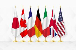 Members of G7 flags on flag stand, set of flag. vector
