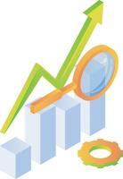 Statistics chart with magnifying glass and gear setting vector
