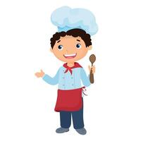 Boy cook in cap and red apron vector