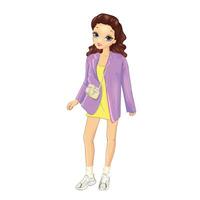 Girl in yellow dress and large jacket vector