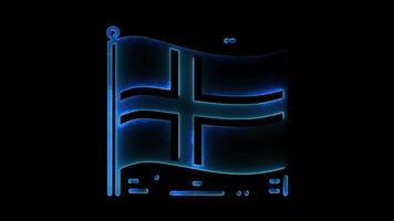 Neon frame effect flag of Iceland, glow, black background. video