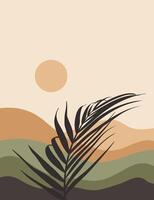 landscape background.wall art . Foliage line art drawing with abstract shape. vector