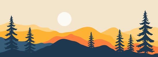 landscape background.wall art . Foliage line art drawing with abstract shape. vector