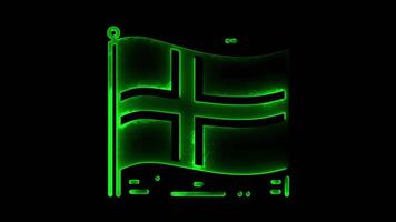 Neon frame effect flag of Iceland, glow, black background. video