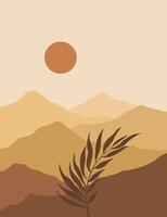 landscape background.wall art . Foliage line art drawing with abstract shape. vector