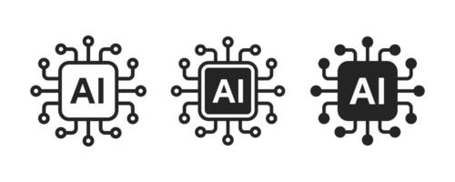 Artificial intelligence AI processor chip icon.AI Processor circuit set. Mini AI CPU icon collection vector