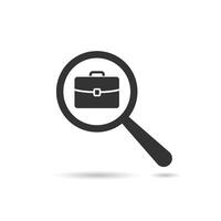 Magnifying glass with a briefcase icon. Search bag icon. vector