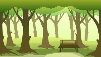Landscape illustration of forest park with an empty bench vector