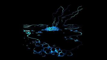 Neon frame effect geysers park Blue Lagoon in Iceland, glow, black background. video