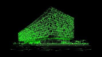 Neon frame effect Harpa Concert Hall in Reykjavik, Iceland, glow, black background. video