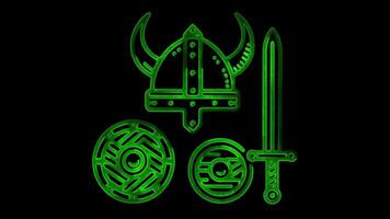 Neon frame effect Viking heritage in iceland, glow, black background. video