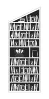 Bookcase for slanted ceiling black and white 2D line cartoon object. Angled bookshelves with literature isolated outline item. Home interior furniture monochromatic flat spot illustration vector