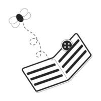Empty wallet with fly and button black and white 2D line cartoon object. Lack of cash money. Losing savings isolated outline item. Financial crisis monochromatic flat spot illustration vector