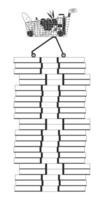 Shopping cart with food on money packs stack black and white 2D line cartoon object. Expensive grocery products isolated outline item. High prices monochromatic flat spot illustration vector