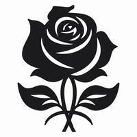 Black silhouette of rose and leaves vector