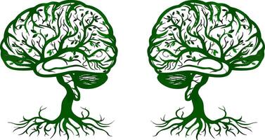 Green brain tree roots vector