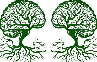 Green brain tree roots vector