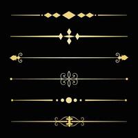 Decorative lines, Text devider set, gold line minimal separators, elegant doodlle borders, decorative elements isolated on dark background. vector