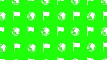 world globe icon and white flag seamless pattern. Web, website, homepage, flag icon and globe icon pattern on green background. video