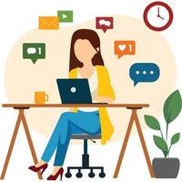 Freelancer Chatting On Social Media Illustration vector