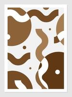 Monochrome brown abstract poster with circles of different sizes and wavy lines. Illustration of simple round and elongated shapes randomly located. Interior design. vector