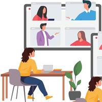 student attending educational webinar illustration vector