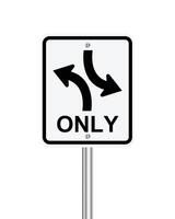 Two way left turn only traffic sign on white vector