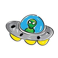 Hand drawn UFO on white background vector