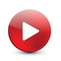 Red glossy play button on white vector