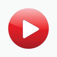 Red glossy play button on white vector
