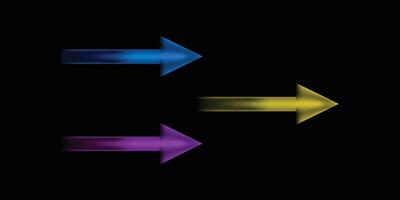 Arrow neon sign three dimensional multi color style. Isolated on dark background. vector