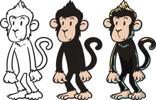 3 monkeys with different color vector