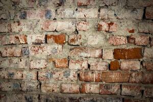 the texture of an old brickwork with remnants of plaster photo