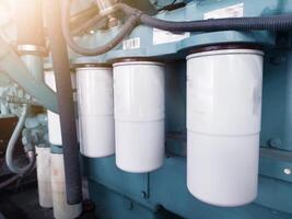 Oil filters on engine diesel system, lub filters on the engine system. photo