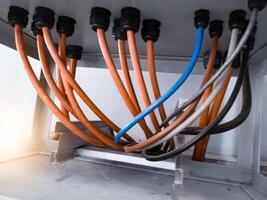 Cable power input output on the main panel control distribution. fire resistant cable power for high temperature. photo