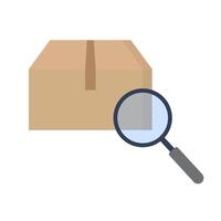 Package tracking status cardboard and magnifying glass icon. vector