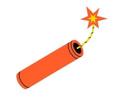Hand drawn cute cartoon illustration of dynamite with a burning wick. Danger explosive weapon. Flat stress or problem in doodle style. Planning or time management icon. Event deadline. Isolated vector