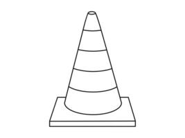Hand drawn cute outline illustration of traffic cone. Flat road warning or caution sign in line art doodle style. Attention striped barrier icon. Stop signal. Settings or fix problem. Isolated. vector