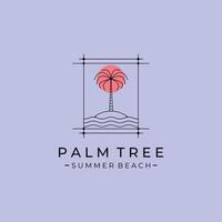 palm tree island line logo symbol with sunset illustration design, minimal emblem design vector