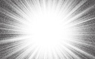 Starburst overlay with noise dots stipple halftone texture background, sunburst grainy pattern vector